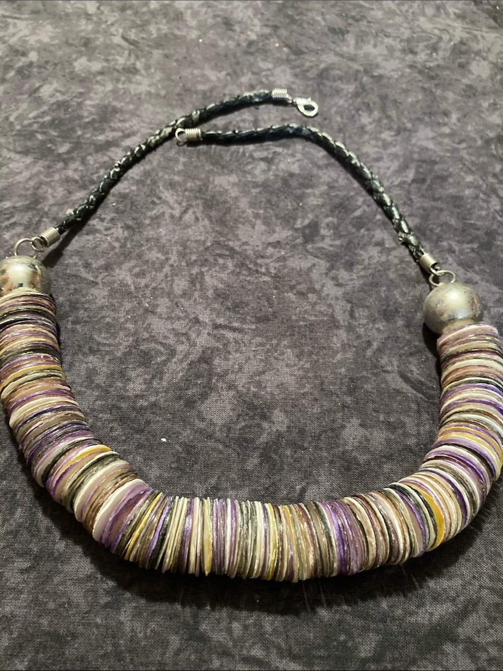 Boho Multicolor Disk Necklace with Purple and Gold Accents